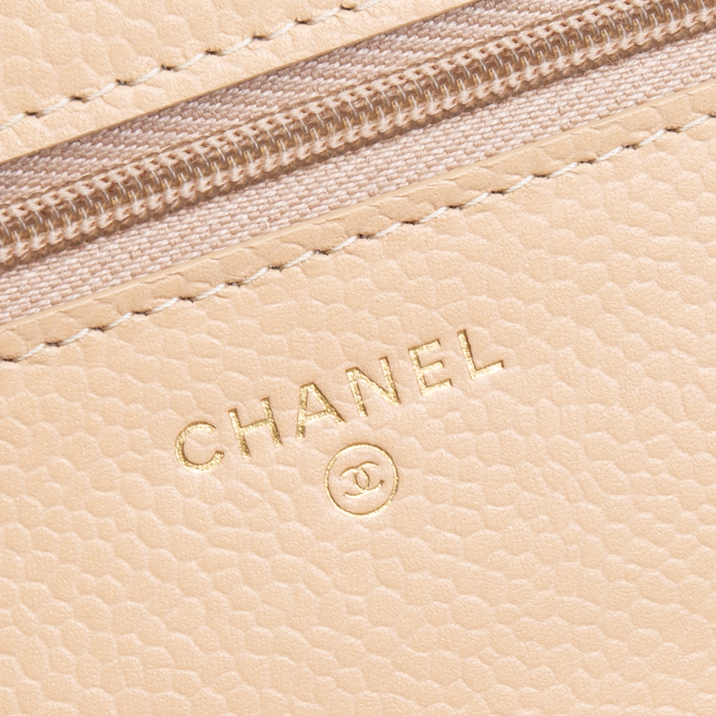 CHANEL Caviar Quilted Wallet on Chain - Nude