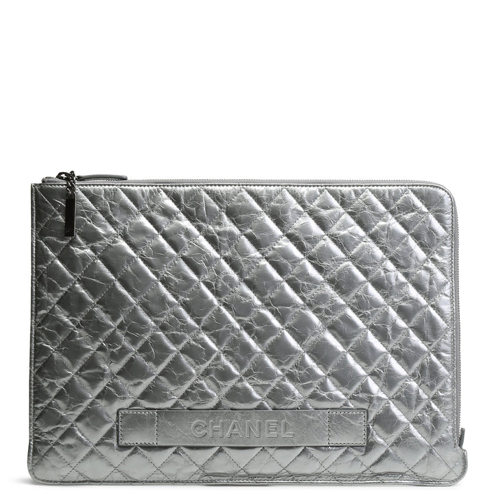 CHANEL Crinkled Quilted Laptop Cover - Silver - OUTLET FINAL SALE