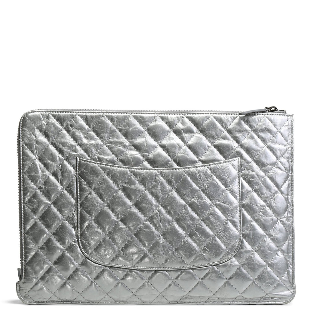 CHANEL Crinkled Quilted Laptop Cover - Silver - OUTLET FINAL SALE