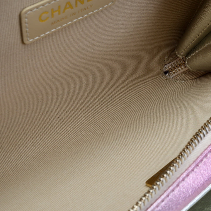 CHANEL Metallic Lambskin Like A Wallet Crossbody- Pink OUTLET FINAL SALE