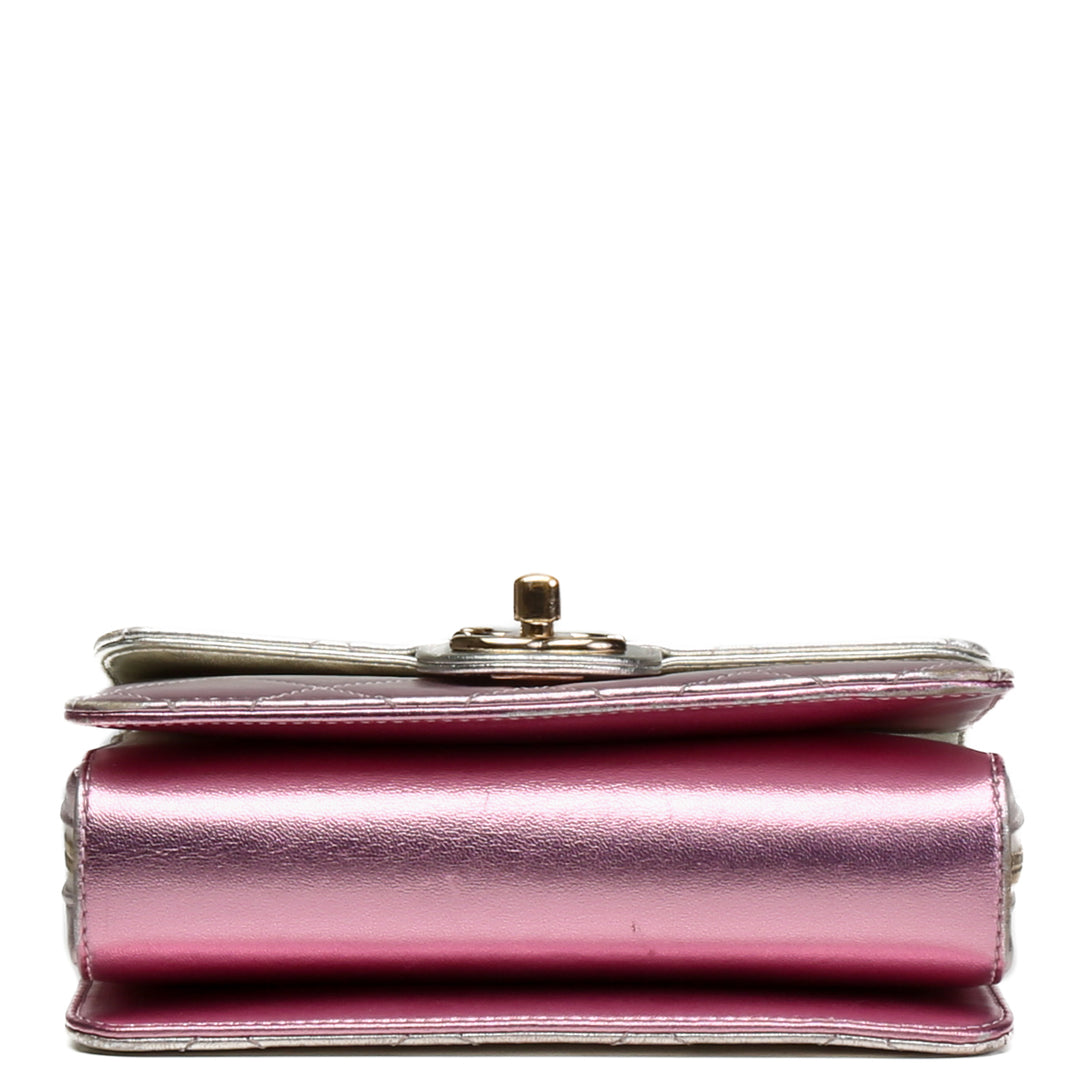 CHANEL Metallic Lambskin Like A Wallet Crossbody- Pink OUTLET FINAL SALE