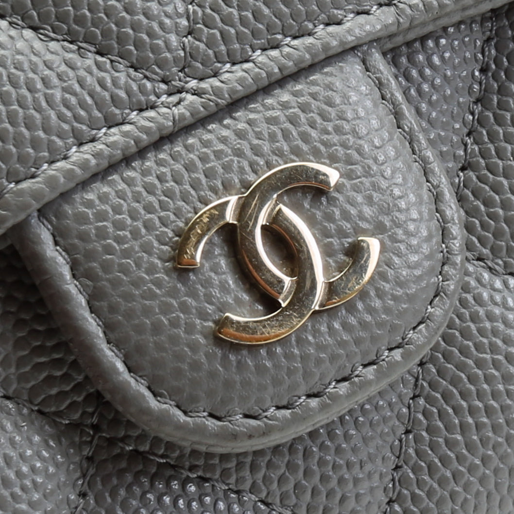 CHANEL Caviar Flap Card Holder On Chain - Gray