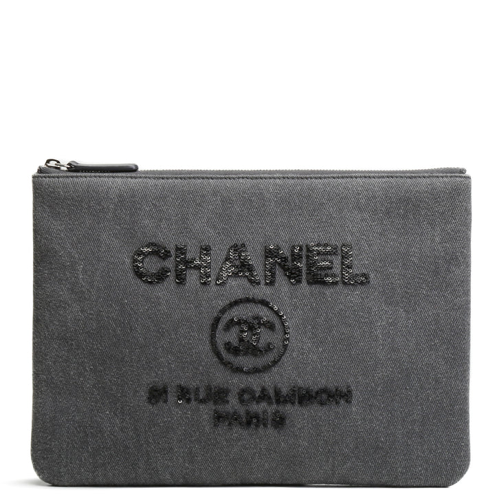 CHANEL Denim Sequin Deauville O-Case - Gray