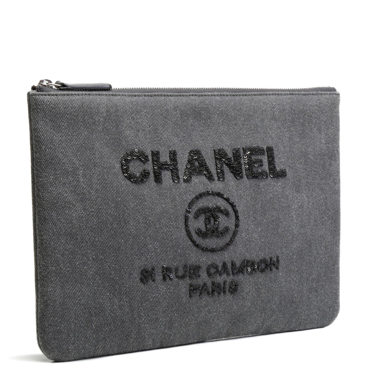 CHANEL Denim Sequin Deauville O-Case - Gray