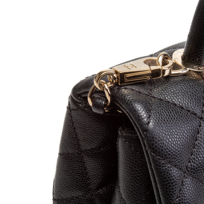 CHANEL Small Caviar Quilted Coco Handle Flap Bag - Black