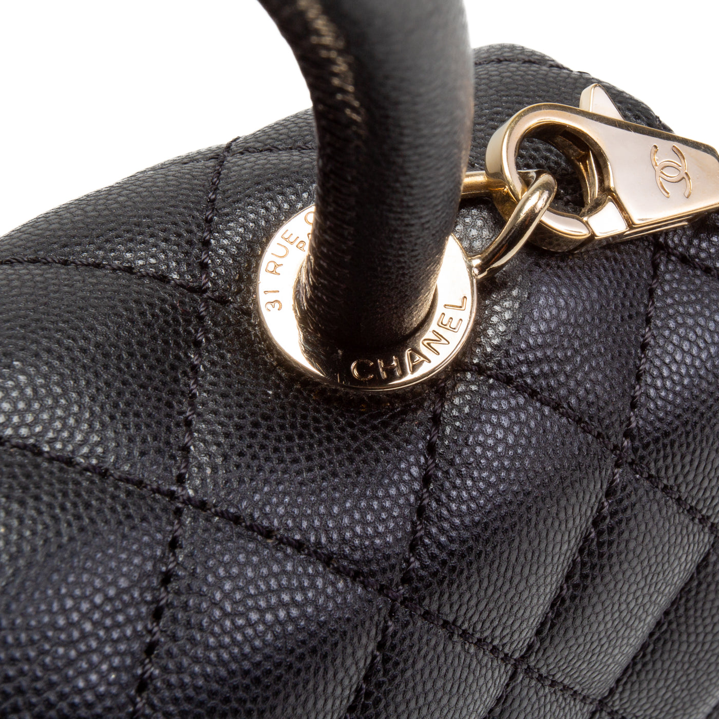 CHANEL Small Caviar Quilted Coco Handle Flap Bag - Black