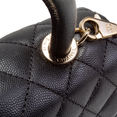 CHANEL Small Caviar Quilted Coco Handle Flap Bag - Black