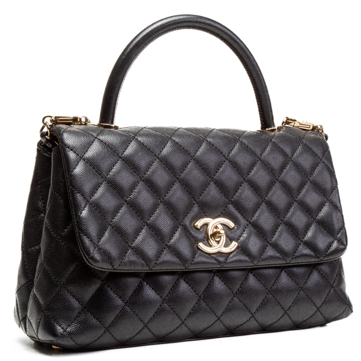 CHANEL Caviar Quilted Coco Handle Flap Bag - Black