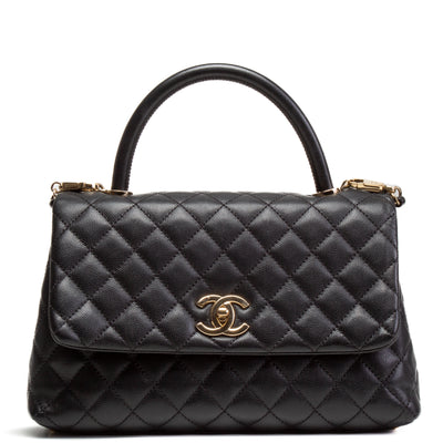 CHANEL Small Caviar Quilted Coco Handle Flap Bag - Black