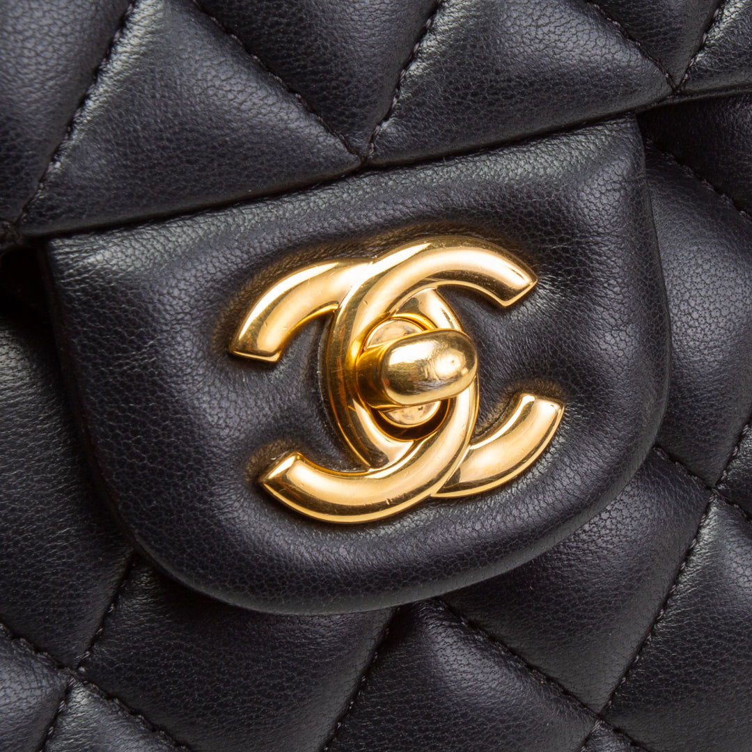 CHANEL Small Lambskin Double Flap Shoulder Bag - Black