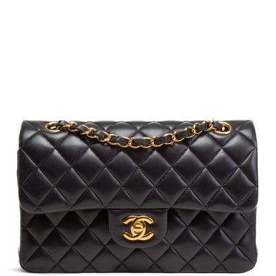 CHANEL Small Lambskin Double Flap Shoulder Bag - Black