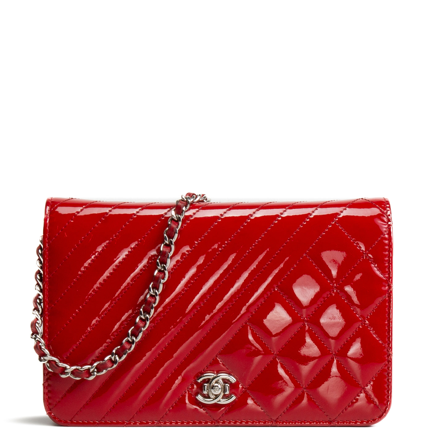 CHANEL Patent Leather Wallet On Chain - Red OUTLET FINAL SALE