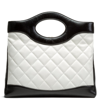 CHANEL 31 Small Lambskin Quilted Shiny Shopping Bag - Black/White