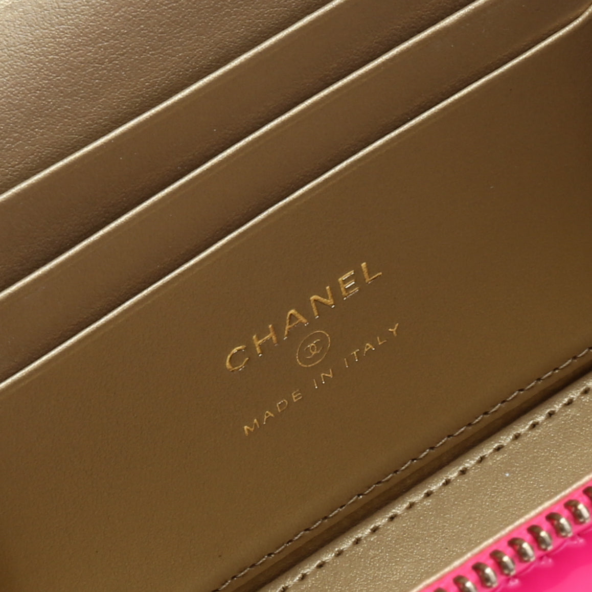 CHANEL Patent Crush Vanity w/ Chain - Neon Pink