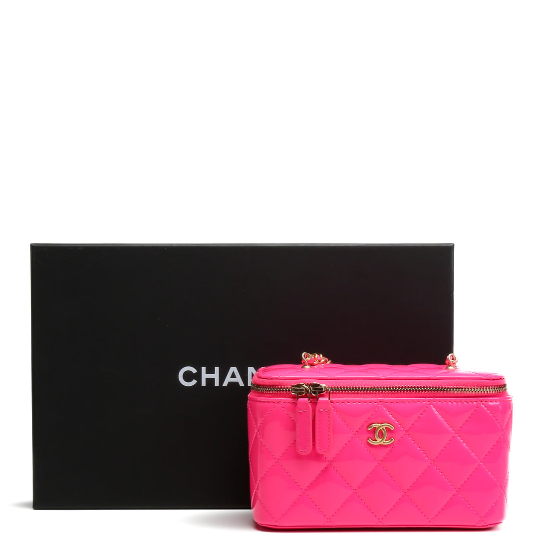 CHANEL Patent Crush Vanity w/ Chain - Neon Pink