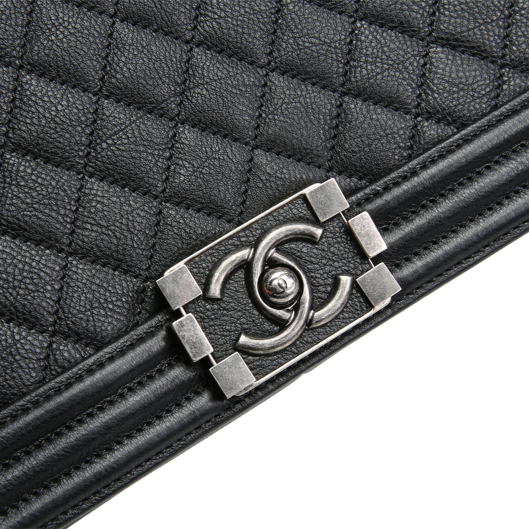 CHANEL Quilted Large Duo Boy Bag - Black