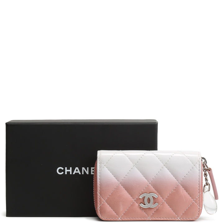 CHANEL Patent Calfskin Ombre Coin Purse Wallet -White Pink Ombre