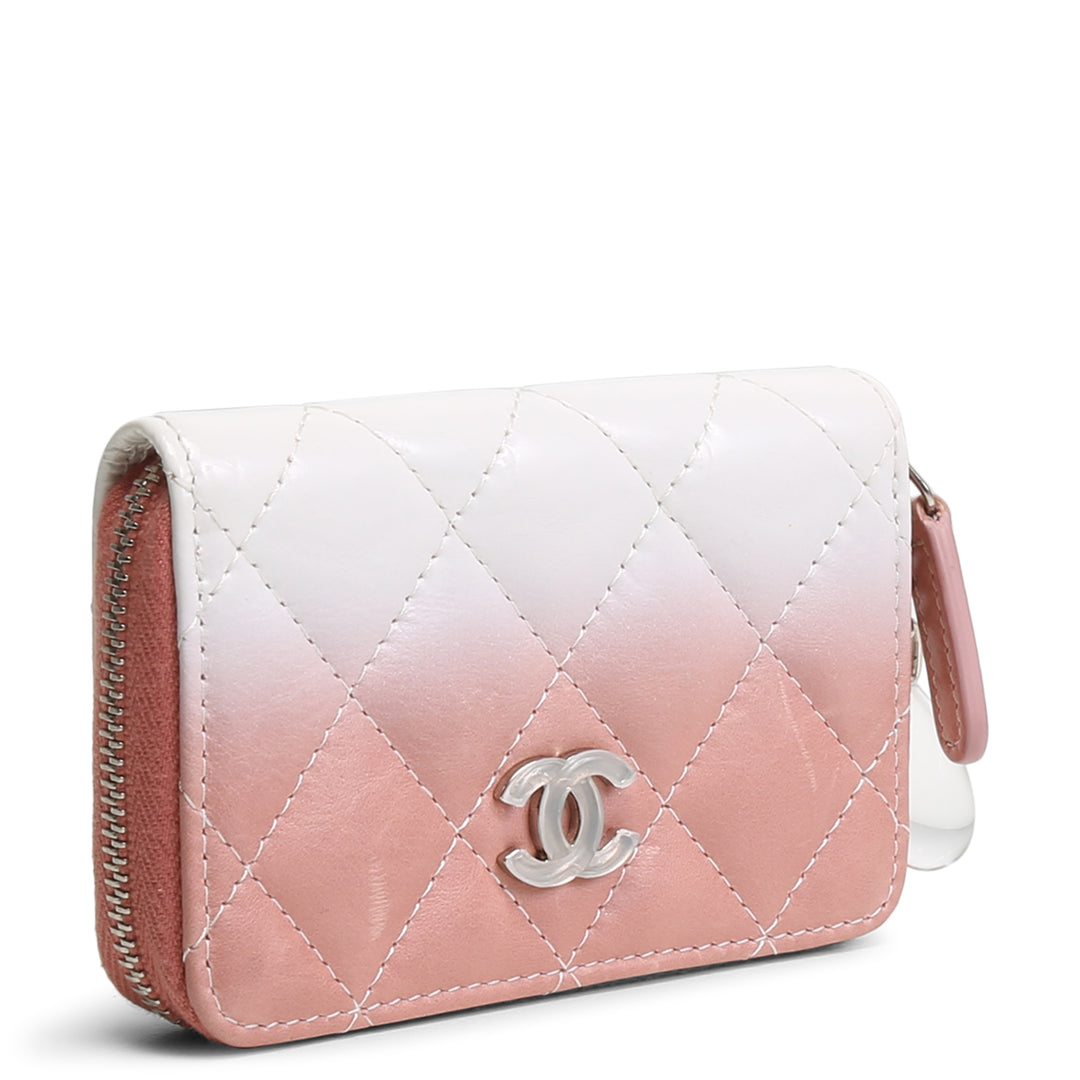 CHANEL Patent Calfskin Ombre Coin Purse Wallet -White Pink Ombre