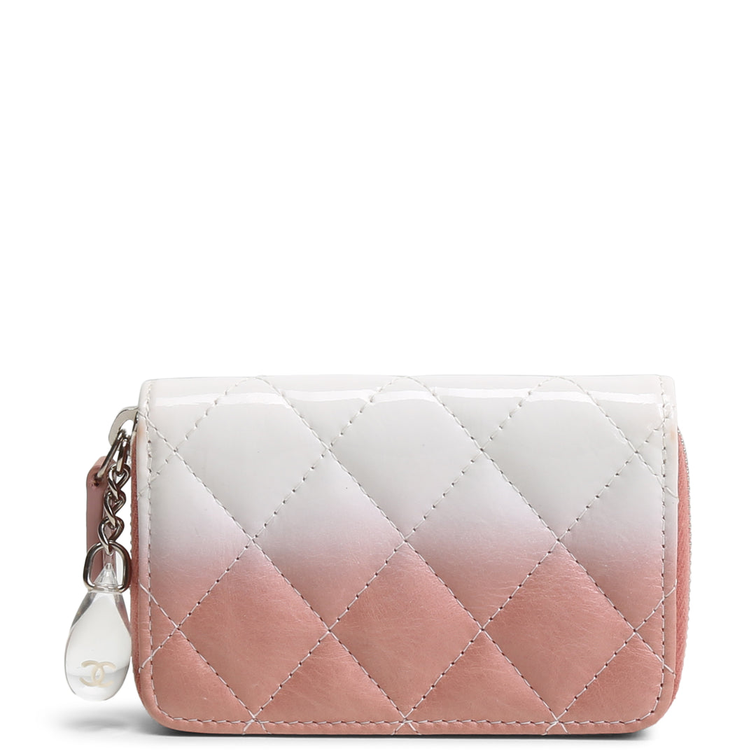 CHANEL Patent Calfskin Ombre Coin Purse Wallet -White Pink Ombre