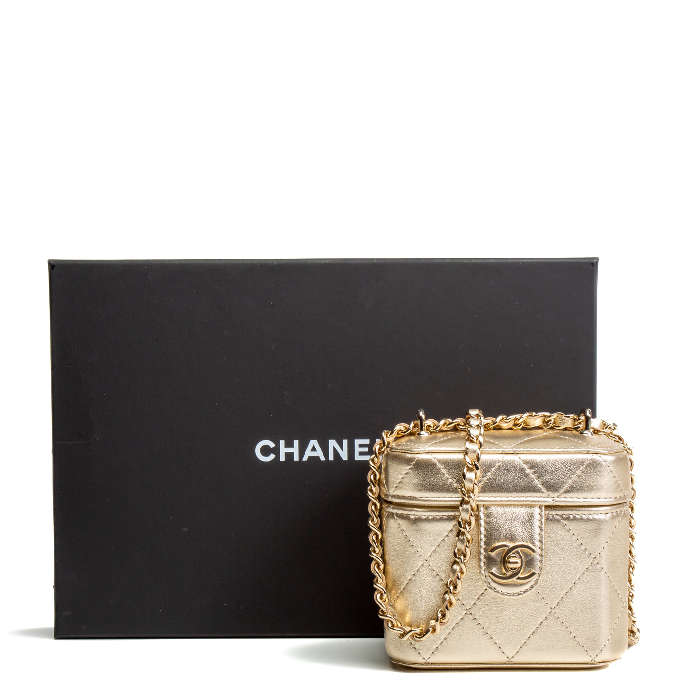 CHANEL Mini Vanity on Chain - Metallic Gold