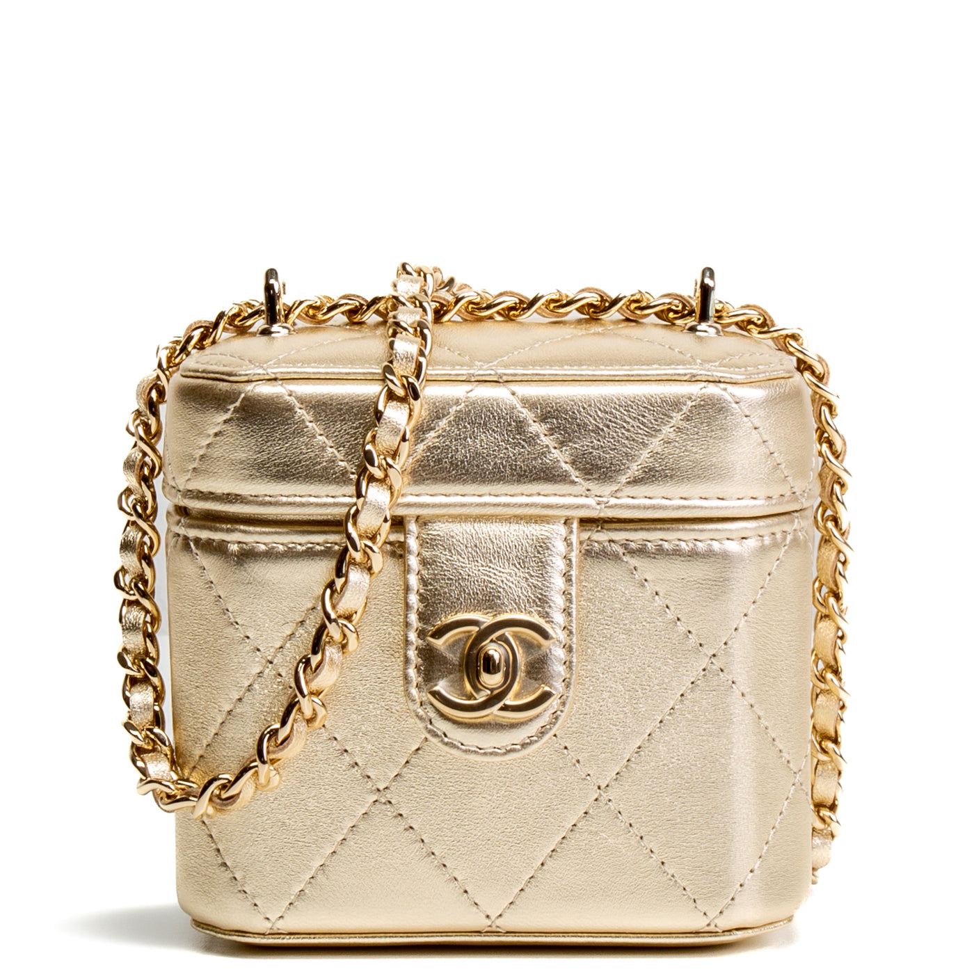 CHANEL Mini Vanity on Chain - Metallic Gold