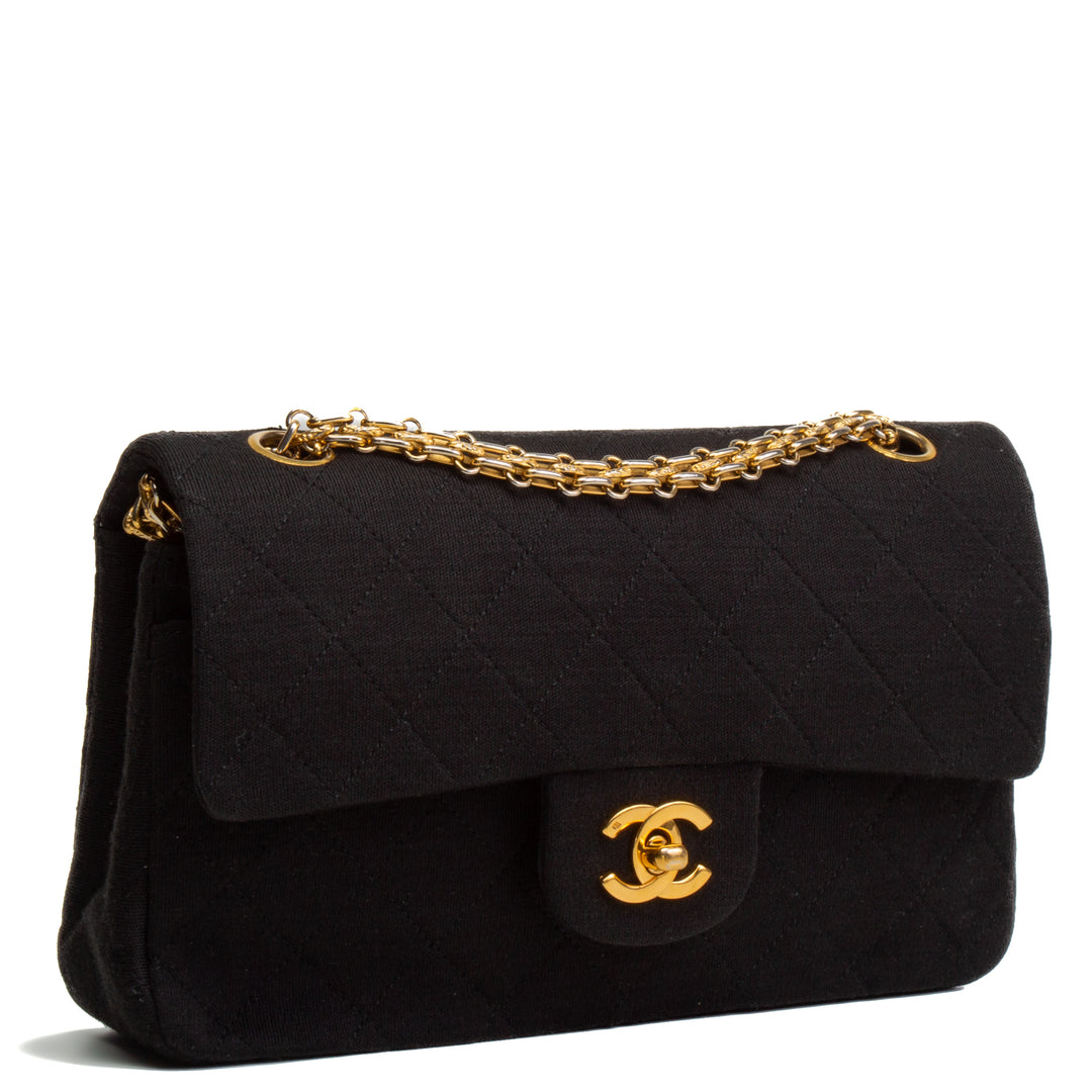 CHANEL Small Jersey Double Flap Bag - Black