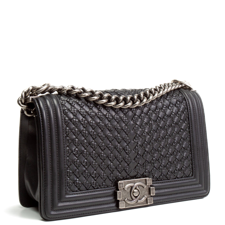 CHANEL  Medium Boy Flap Braided Woven Bag - Black