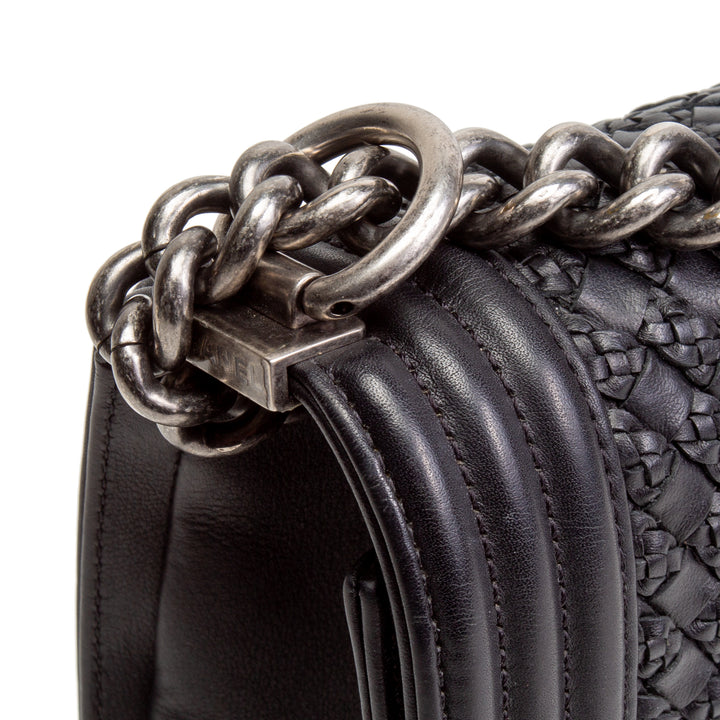 CHANEL  Medium Boy Flap Braided Woven Bag - Black