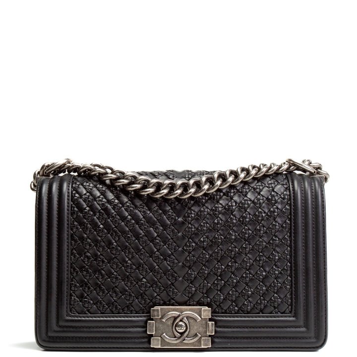 CHANEL  Medium Boy Flap Braided Woven Bag - Black