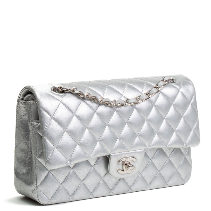 CHANEL Classic Medium Lambskin Double Flap - Metallic Silver