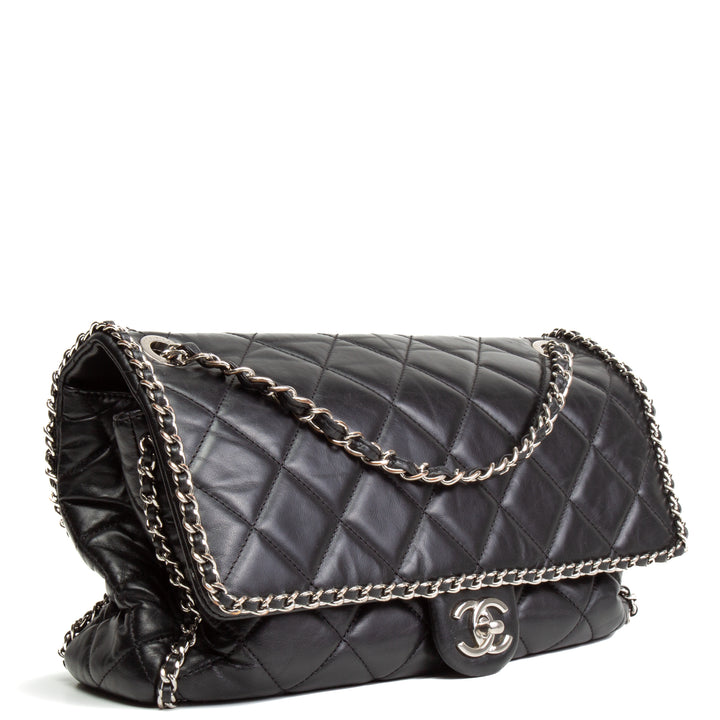 CHANEL Clumped Running Around Chain Large Flap - Black