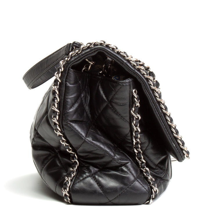 CHANEL Clumped Running Around Chain Large Flap - Black