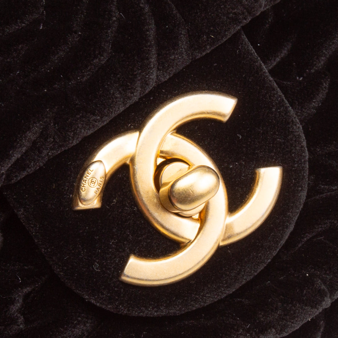 CHANEL Mini Camellia Embossed Flap - Black Velvet