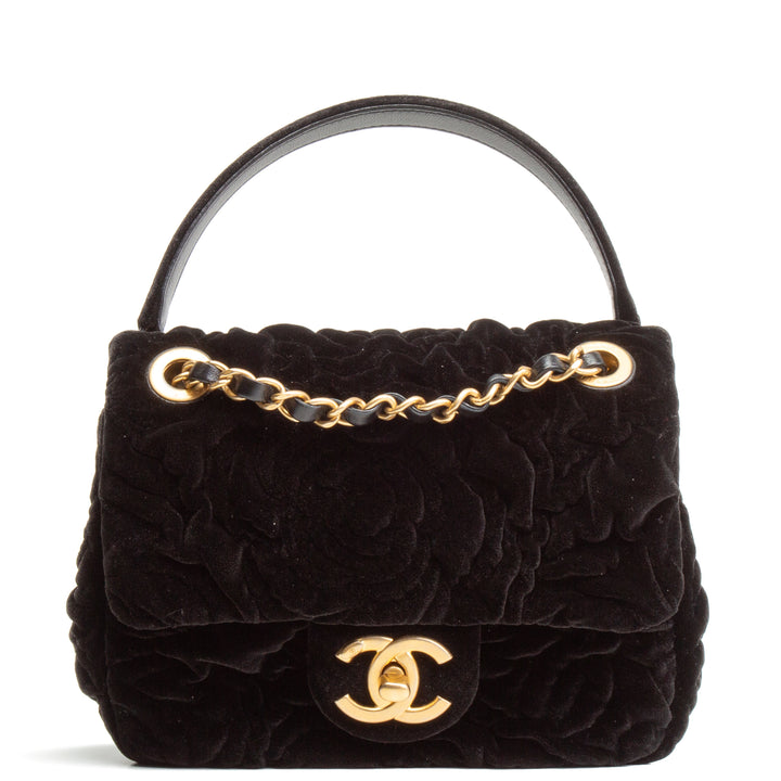 CHANEL Mini Camellia Embossed Flap - Black Velvet