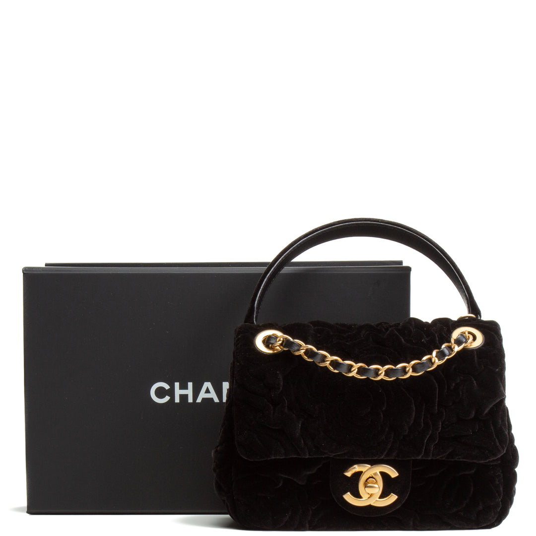 CHANEL Mini Camellia Embossed Flap - Black Velvet