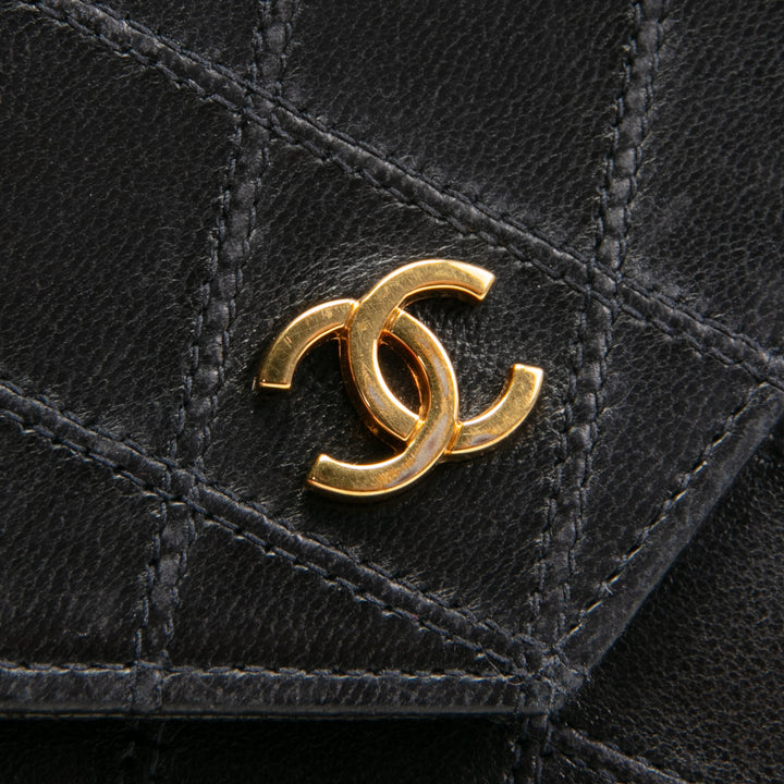 CHANEL Quilted Bifold Flap Compact Wallet -Black OUTLET FINAL SALE