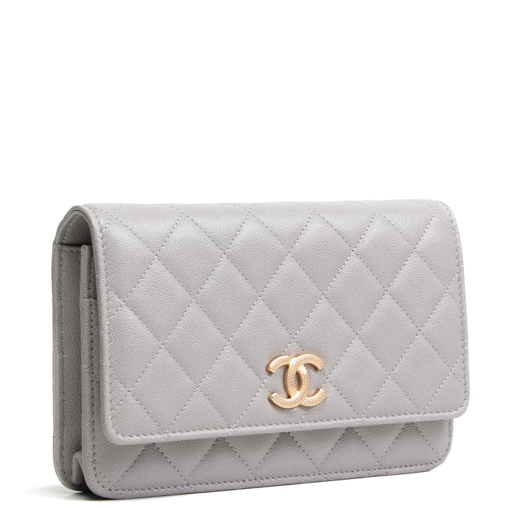 CHANEL Quilted Wallet On Chain - Gray