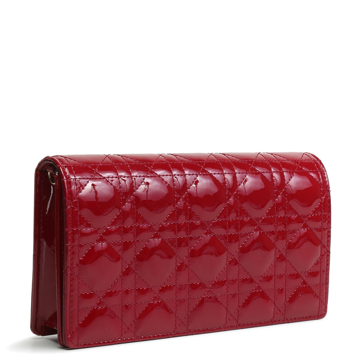 CHRISTIAN DIOR Patent Lady Dior Pouch On Chain - Cherry Red