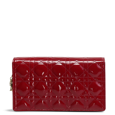 CHRISTIAN DIOR Patent Lady Dior Pouch On Chain - Cherry Red