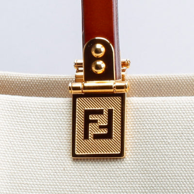 FENDI Canvas Sunshine Medium Shopping Tote - Ivory