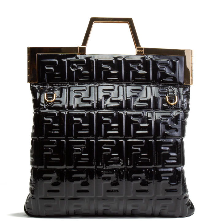 FENDI Patent Foldover Frame Tote - Black