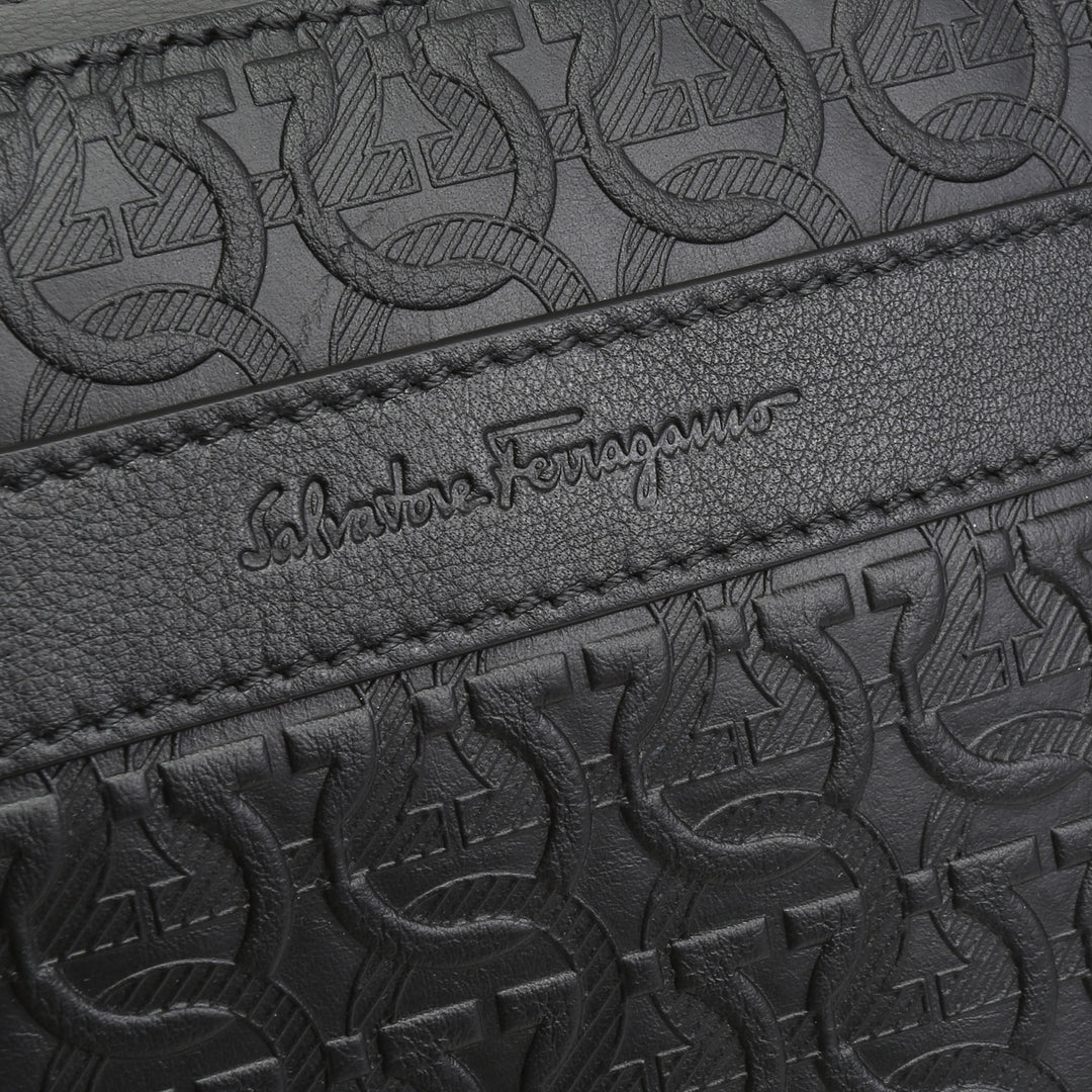 FERRAGAMO Embossed Gancini Crossbody - Black