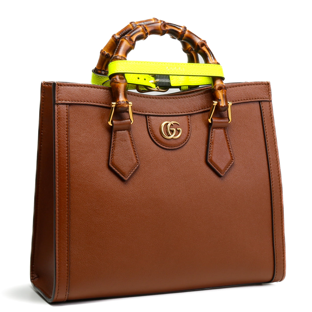 GUCCI Leather Diana Small Tote - Brown