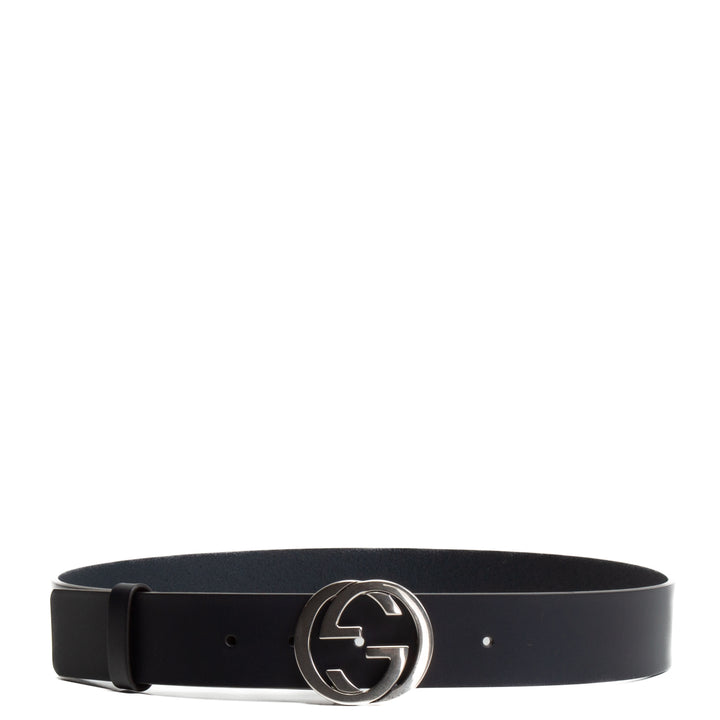 GUCCI Interlocking G Logo Leather Belt - Navy