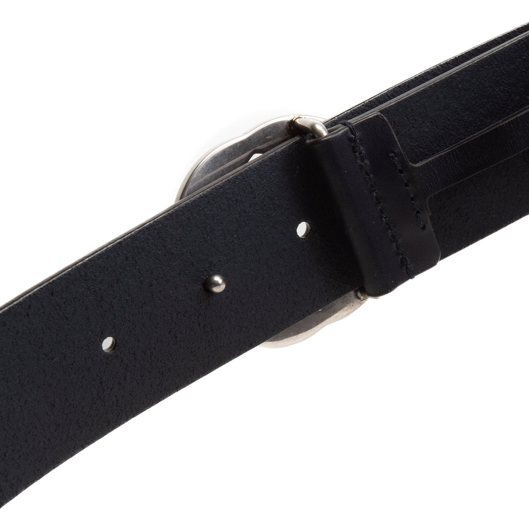 GUCCI Interlocking G Logo Leather Belt - Navy