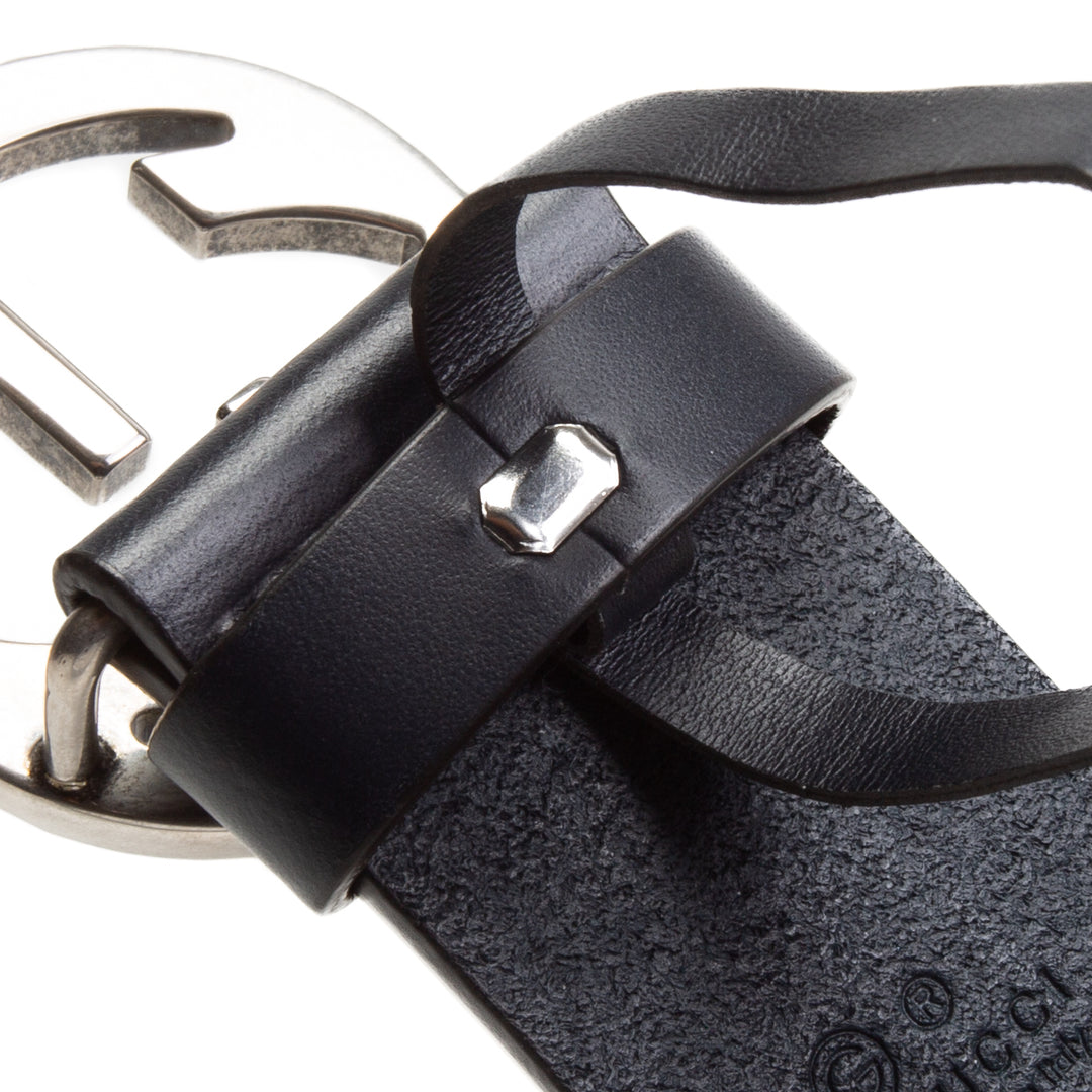 GUCCI Interlocking G Logo Leather Belt - Navy