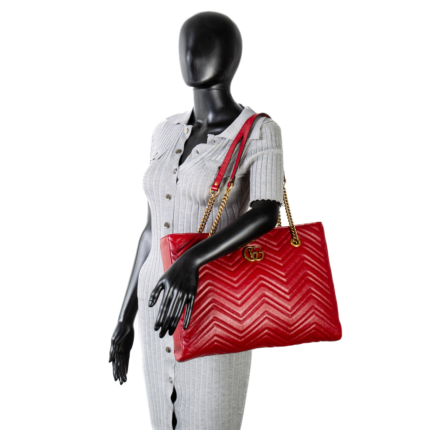 GUCCI Marmont Metalasse Medium Tote- Red