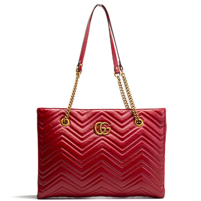 GUCCI Marmont Metalasse Medium Tote- Red