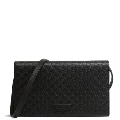 GUCCI Guccissima Wallet on Strap - Black