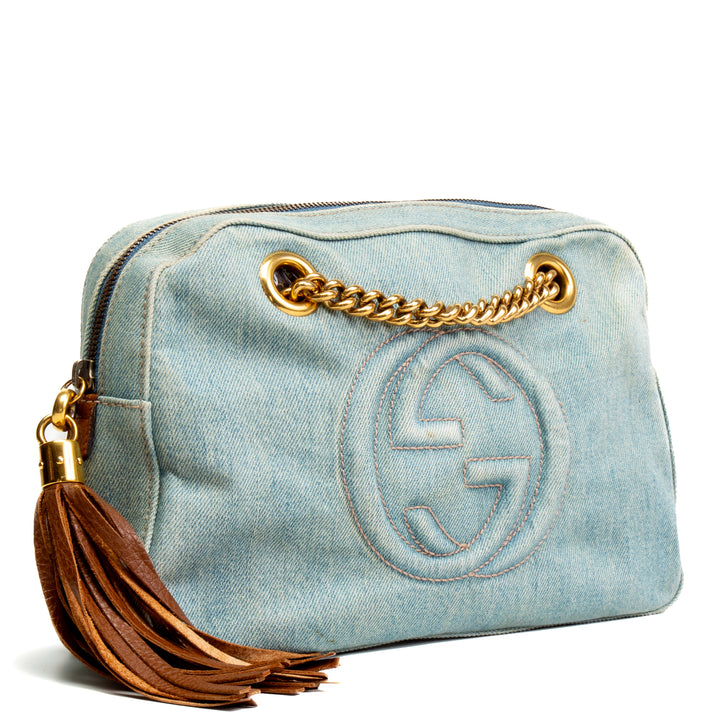 GUCCI Denim Soho Chain Bag - Light Blue